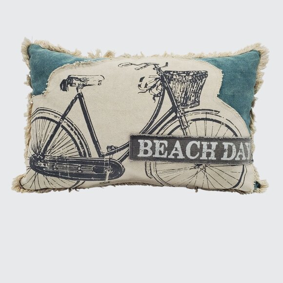 Decorative Primitives By Kathy Beach Day Bicycle Throw Pillow 19" X 12" Cotton & - Picture 1 of 6
